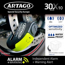 Antirrobo Disco Moto con Alarma - Candado Artago 30x Bulon 10